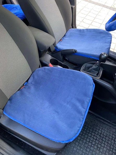 Yumuşak Tüylü Peluş Serme Oto Koltuk Koruyucu Minder Ön Arka Mavi - 2