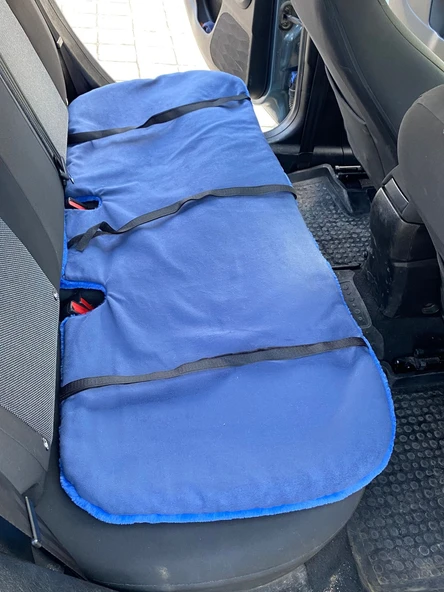 Yumuşak Tüylü Peluş Serme Oto Koltuk Koruyucu Minder Ön Arka Mavi - 5