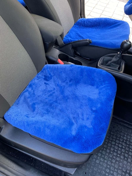 Yumuşak Tüylü Peluş Serme Oto Koltuk Koruyucu Minder Ön Arka Mavi - 3