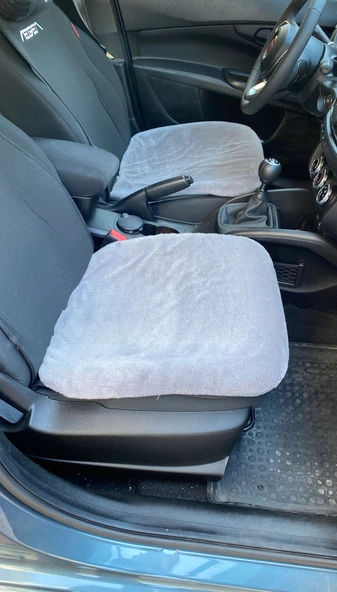 Yumuşak Tüylü Peluş Serme Oto Koltuk Kılıfı Koruyucu Minder Ön Arka Gri - Resim 3
