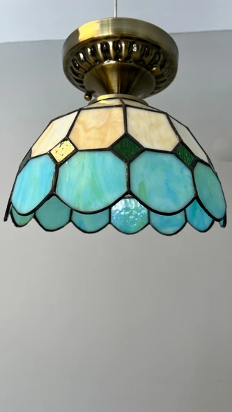 Yüceeller Tavan Vitray Eskitme Avize 30cm 12" Yeşil