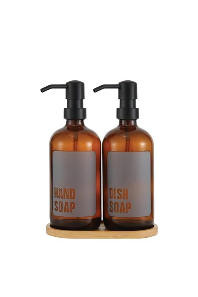 2'li Amber Cam Sıvı Sabunluk Seti Standlı Gri Etiketli - 4