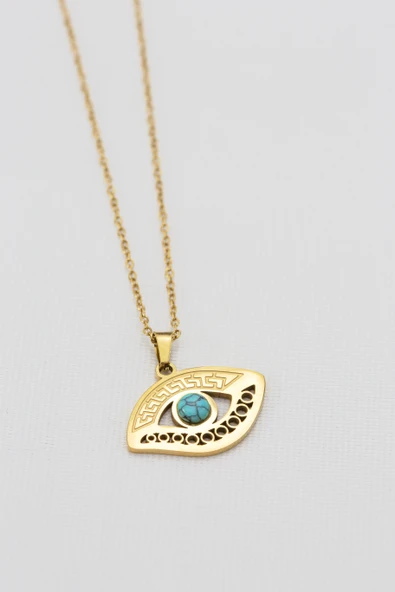 HORUS'UN GÖZÜ FİGÜRLÜ 14K RENKLİ ÇELİK KADIN KOLYE - Resim 2