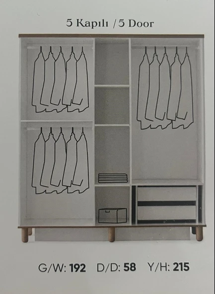 YAKUT MDF 5 KAPILI DOLAP - 2