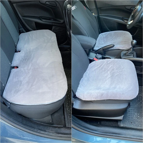 Yumuşak Tüylü Peluş Serme Oto Koltuk Kılıfı Koruyucu Minder Ön Arka Gri ürün görseli