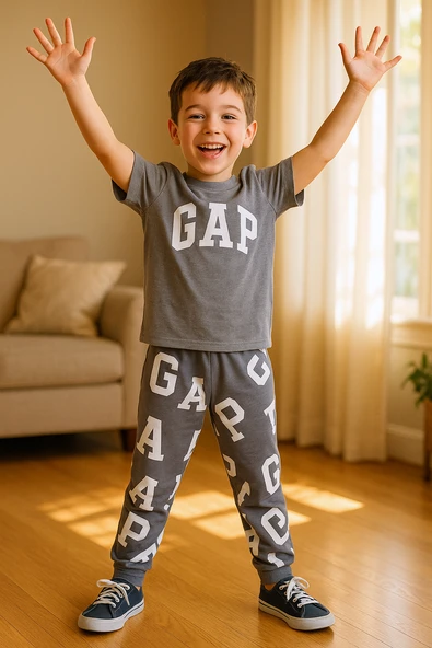 ERKEK ÇOCUK ALT-ÜST TAKIM  YAZI BASKILI KISA KOLLU B45 - Resim 4