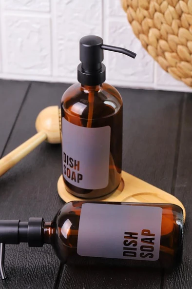 2'li Amber Cam Sıvı Sabunluk Seti Standlı Gri Etiketli - 3