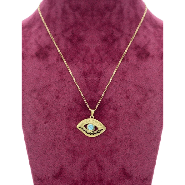 HORUS'UN GÖZÜ FİGÜRLÜ 14K RENKLİ ÇELİK KADIN KOLYE - Resim 3