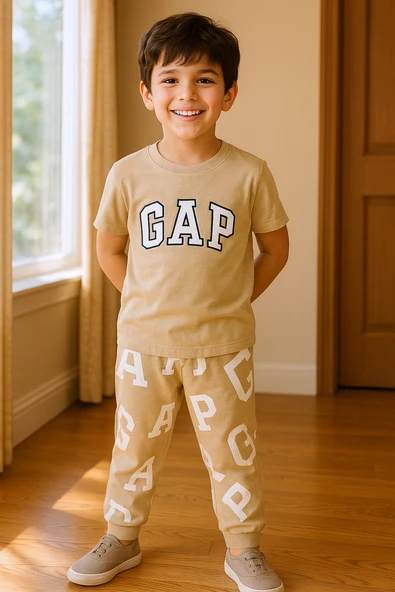 ERKEK ÇOCUK ALT-ÜST TAKIM  YAZI BASKILI KISA KOLLU B45 ürün görseli