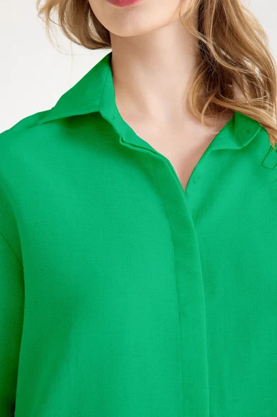 Günlük Yeşil Keten İkili Takım Alt Üst - Resim 2