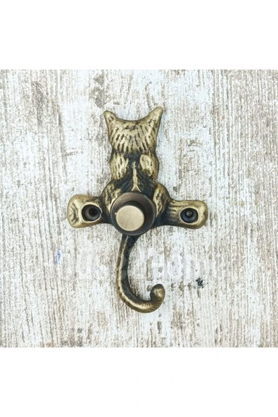 HOUSE2HOME El Yapımı Pirinç Kedi Kapı Zili. Antik Sarı