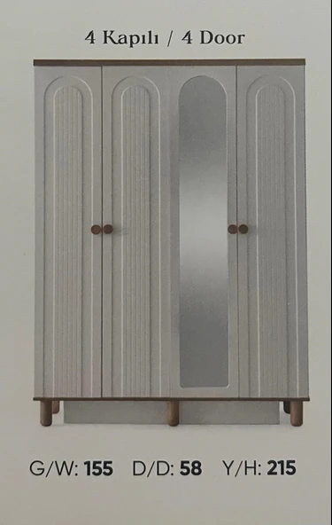 YAKUT MDF 4 KAPILI DOLAP