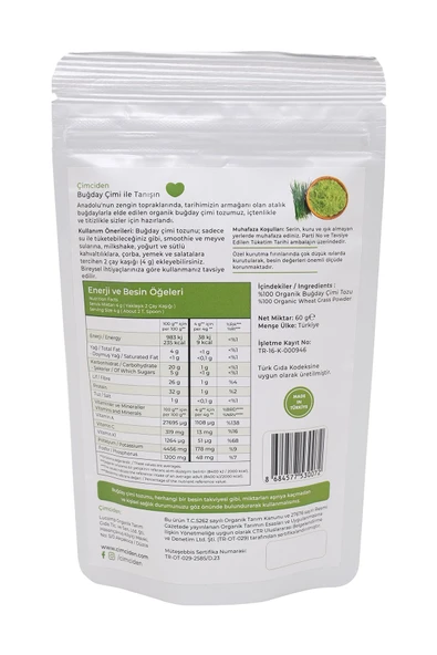 Çimciden Organik Buğday Çimi Tozu 60 gr X 2 Adet - 3