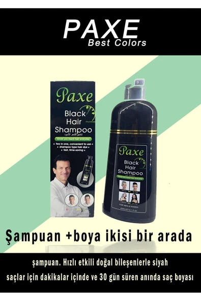Paxe Black Hair Shampoo Beyaz Saç Kapatıcı Şampuan Siyah Renk 400ML - 2