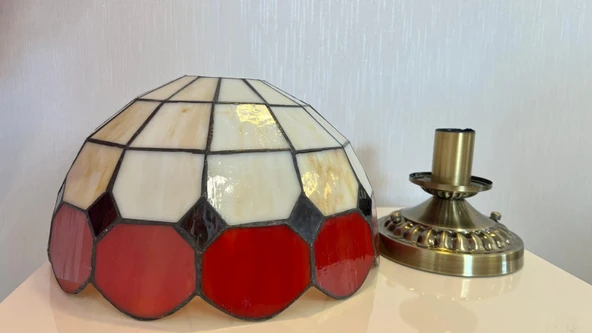 Yüceeller Tavan Vitray Eskitme Avize 30cm 12" Kırmızı - 3