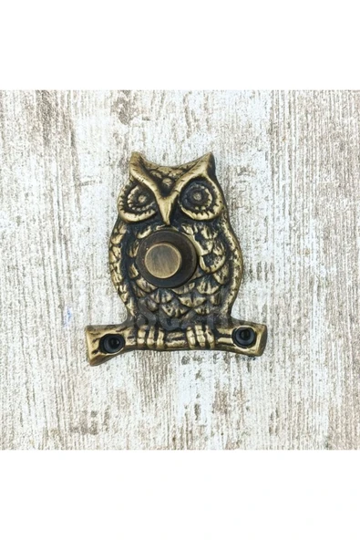 HOUSE2HOME El Yapımı Pirinç Baykuş Kapı Zili. Antik Sarı ürün görseli