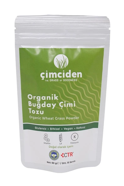 Çimciden Organik Buğday Çimi Tozu 60 gr - 15 Servis / Organic Wheat Grass Powder