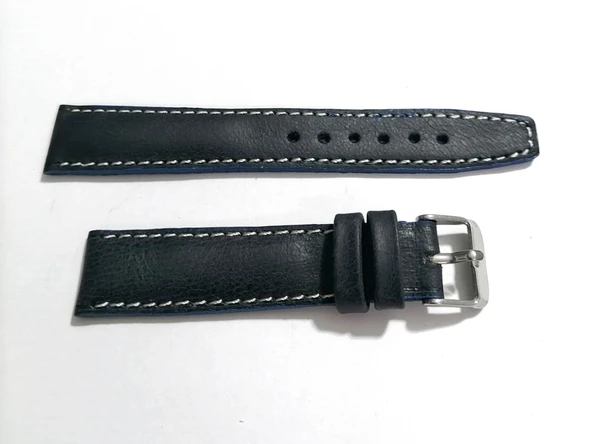 Fado Her Saate Uygun 18 MM Hakiki  Dana Derisi   ( 264) beyaz dikişli siyah - Resim 2