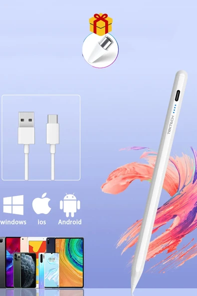 TrkTech Android Ios Uyumlu Dokunmatik Kalem 16,5 Cm Tablet Telefon Ipad Çizim Ve Yazı Kalemi Yedek Uçlu