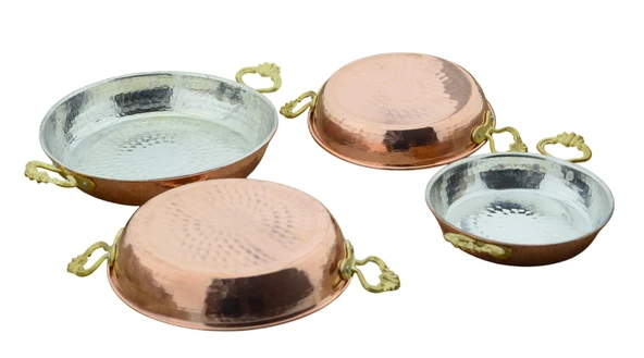 Bakır Dövme 4 lü Tava Seti Küpe Hediyeli - 3