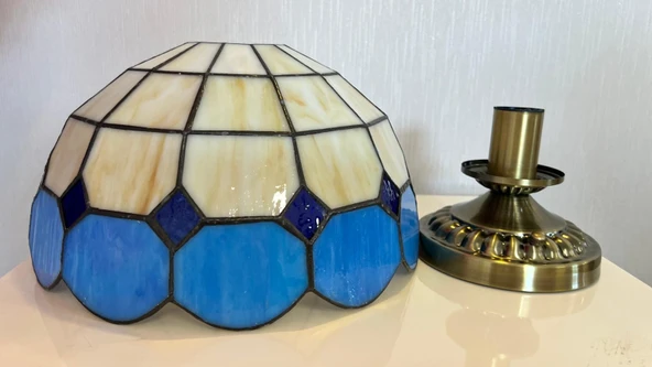 Yüceeller Tavan Vitray Eskitme Avize 30cm 12" Mavi