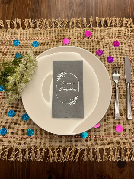 Gümüş Yaldızlı Gri Çerçeveli Nişanımıza Hoşgeldiniz Peçete 16 Adet ürün görseli 1