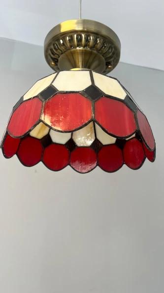 Yüceeller Tavan Vitray Eskitme Avize 30cm 12" Kırmızı
