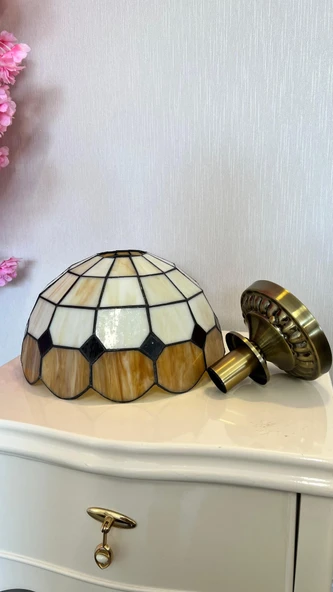 Yüceeller Tavan Vitray Eskitme Avize 30cm 12" Kahverengi - 4