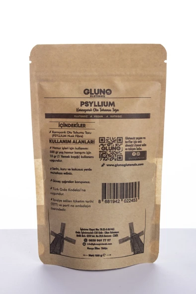 Gluno Glutensiz Karnıyarık Otu Tohumu Tozu - Psyllium 100g - 2