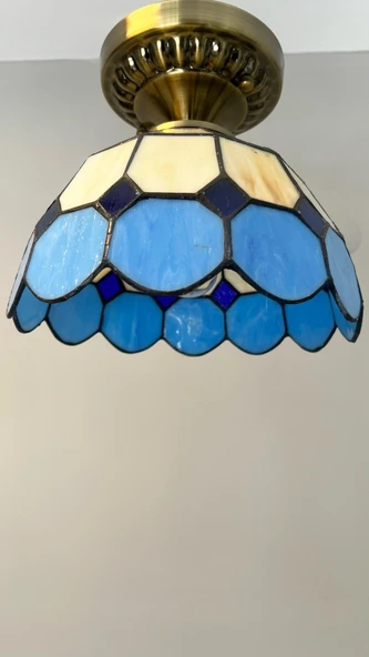 Yüceeller Tavan Vitray Eskitme Avize 30cm 12" Mavi - 3