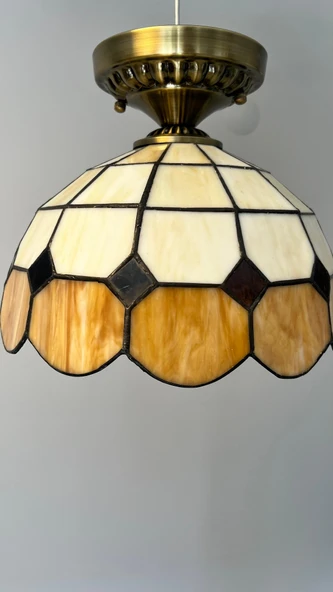Yüceeller Tavan Vitray Eskitme Avize 30cm 12" Kahverengi - 3