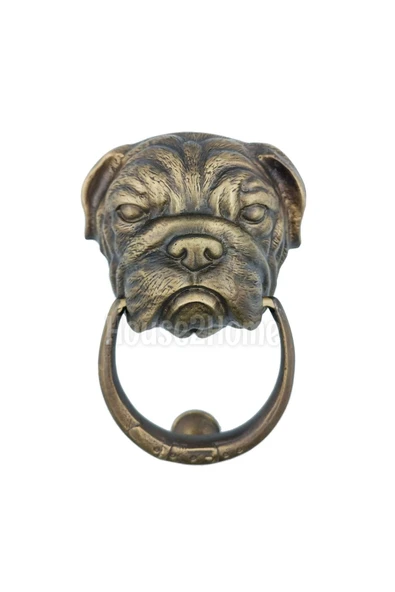 HOUSE2HOME El Yapımı Pirinç Buldoğ Köpek Kapı Tokmağı Antik Sarı