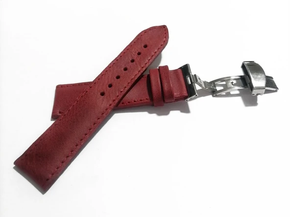 Fado Her Saate Uygun  Kelebek  Toka  22  mm   Hakiki Deri (229)  gumuş toka  kırmızı - Resim 2