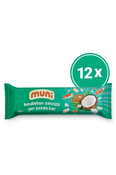 muni Hindistan Cevizli Yer Fıstığı Barı, 40 G X 12 Adet