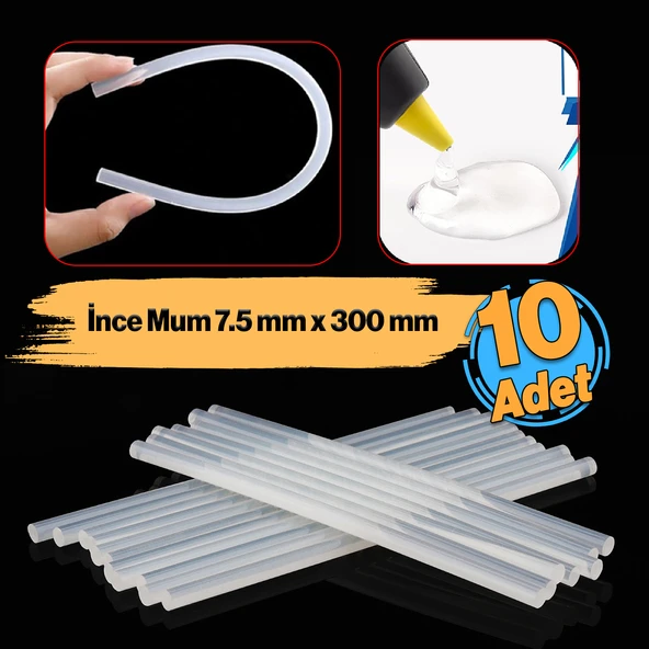 İnce Mum Silikon 7.4 mm Uzunluk 30 cm Çubuk Sıcak Silikon Hobi Eşya Maket Yapıştırma Slikon 10 ADET