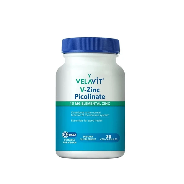 Velavit V-Zinc Picolinate 15 mg Elemental Çinko 30 Kapsül ürün görseli