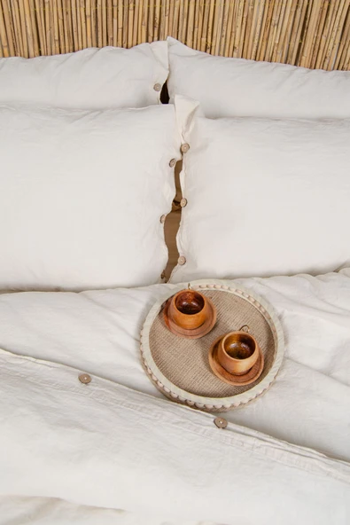 Boho | Keten Görünümlü Düğme Detaylı %100 Pamuk Çift Kişilik Nevresim Takımı - Bohockdy11 EKRU - 3