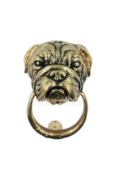 HOUSE2HOME El Yapımı Pirinç Buldoğ Köpek Kapı Tokmağı Sarı Siyah ürün görseli 1