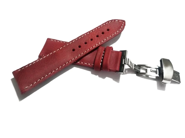 Fado Her Saate Uygun  Kelebek  Toka  22  mm   Hakiki Deri (228)  gumuş toka  kırmızı