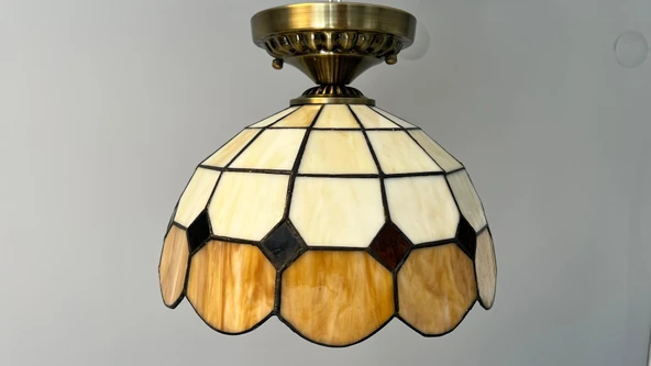 Yüceeller Tavan Vitray Eskitme Avize 30cm 12" Kahverengi