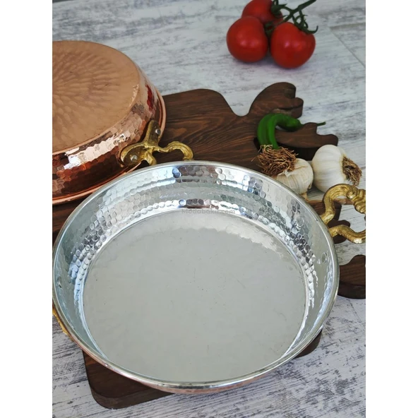 Bakır Dövme 4 lü Tava Seti Küpe Hediyeli - 7