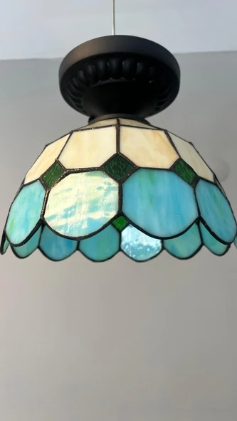 Yüceeller Tavan Vitray Avize 30cm 12" Yeşil