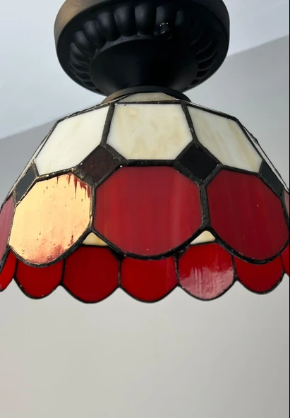 Yüceeller Tavan Vitray Avize 30cm 12" Kırmızı