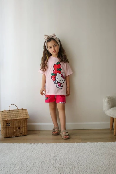KIZ ÇOCUK HELLO KİTY MODELLİ PAMUK ŞORTLU TAKIM - Resim 2