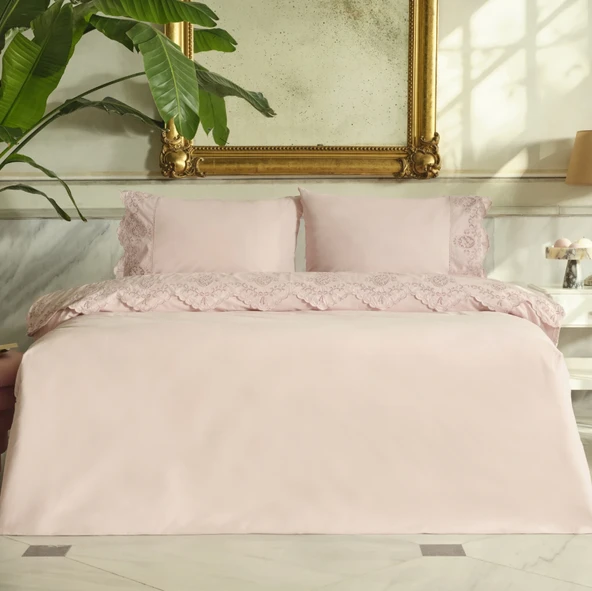 Karaca Home Chole Brodeli %100 Pamuk Çift Kişilik Nevresim Takımı Pudra