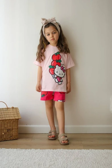 KIZ ÇOCUK HELLO KİTY MODELLİ PAMUK ŞORTLU TAKIM - Resim 6