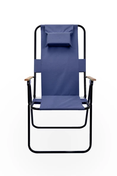 Exent 2' li Yastıklı yüksek sırtlı katlanır büyük boy kamp piknik sandalyesi, ağaç kollu-LACİVERT VE KIRMIZI - Resim 4