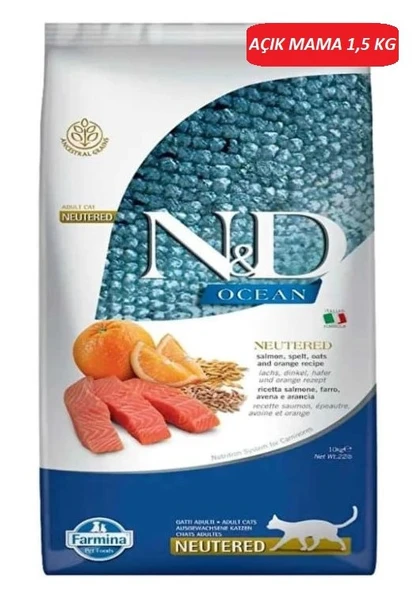 N&D Ocean Somonlu ve Portakallı Düşük Tahıllı Kısırlaştırılmış Kedi Maması 1,5 KG