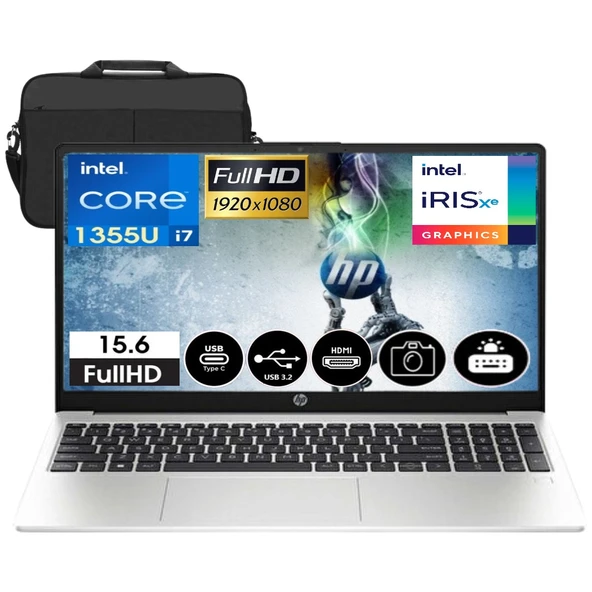 HP 250 G10 Intel Core I7 1355U 16GB Ram 1tb SSD Fdos 15.6" Fullhd Taşınabilir Bilgisayar 8A541EA12 & Cimete Çanta