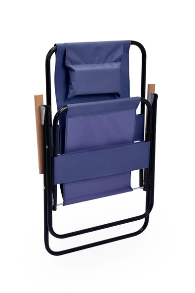 Exent 2' li Yastıklı yüksek sırtlı katlanır büyük boy kamp piknik sandalyesi, ağaç kollu-LACİVERT VE KIRMIZI - Resim 3